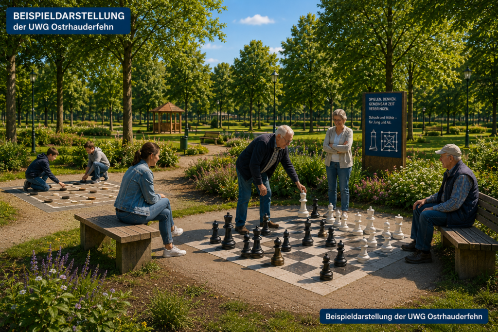 Parkanlage in Ostrhauderfehn - Schach und Mühle spielen im Park